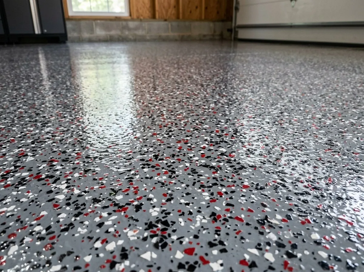 Decorative flake epoxy floor coating